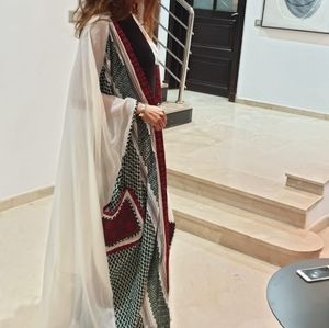 Amazing embroidered long white linen tunic caftan